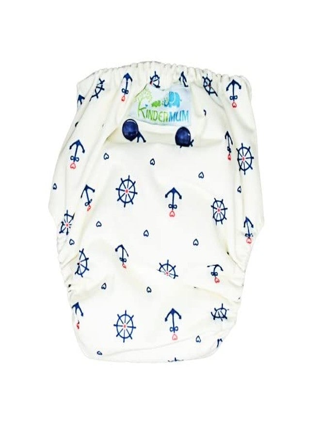 Kindermum Nano AIO Pro Reusable Cloth Diaper - Anchor Print | GOTS Certified Organic Cotton | Freesize Adjustable & Washable Diaper for 0-3 Years | 3 Organic Cotton Inserts Included - Image 3