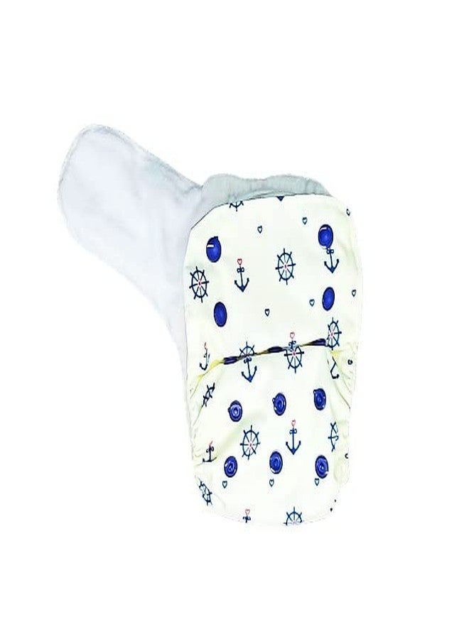 Kindermum Nano AIO Pro Reusable Cloth Diaper - Anchor Print | GOTS Certified Organic Cotton | Freesize Adjustable & Washable Diaper for 0-3 Years | 3 Organic Cotton Inserts Included - Image 5