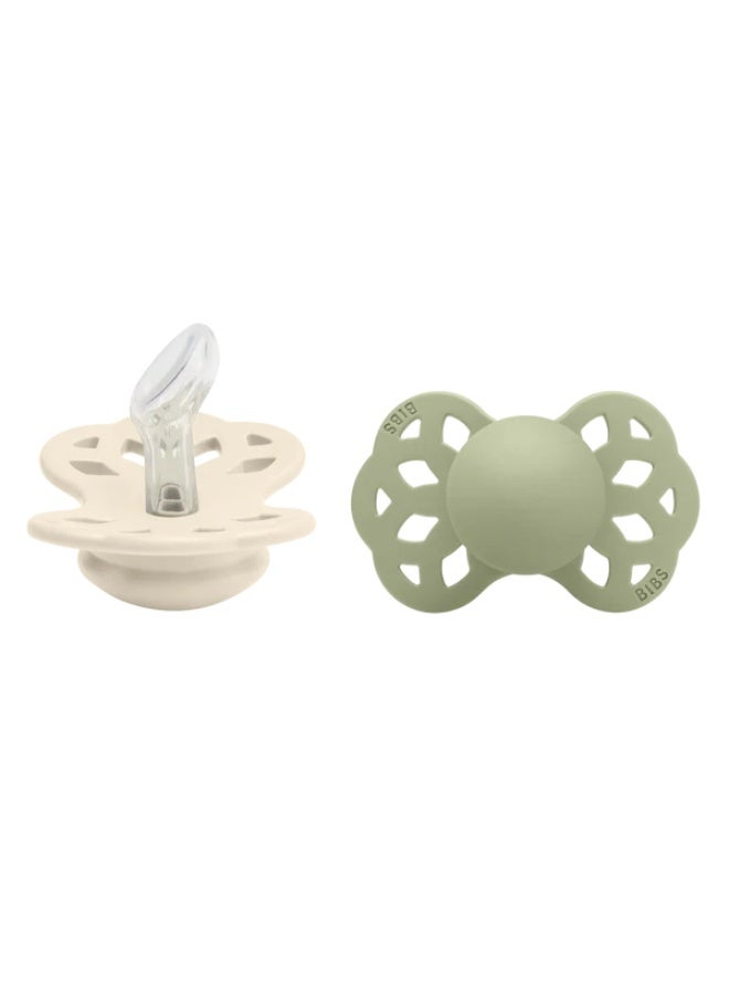BIBS Pacifier Infinity 2 Pack Anatomical Silicone Size 1 Ivory/Sage - Image 1