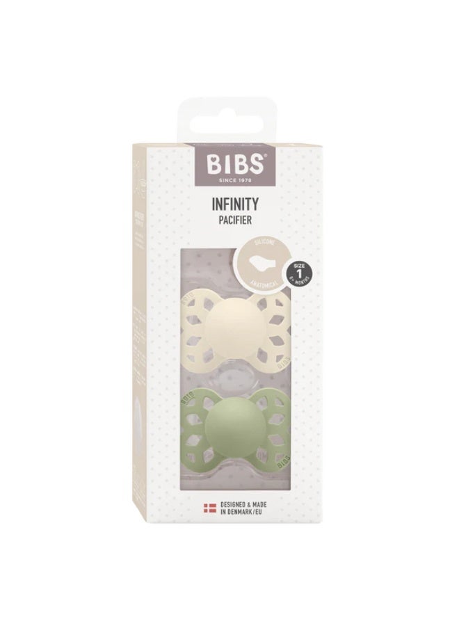 BIBS Pacifier Infinity 2 Pack Anatomical Silicone Size 1 Ivory/Sage - Image 2