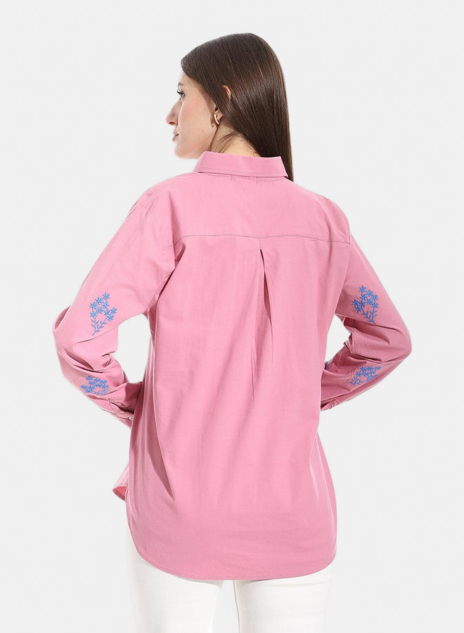 Andora Embroidered Turned Down Collar Button Closure Shirt _ Pale Pink - Image 4