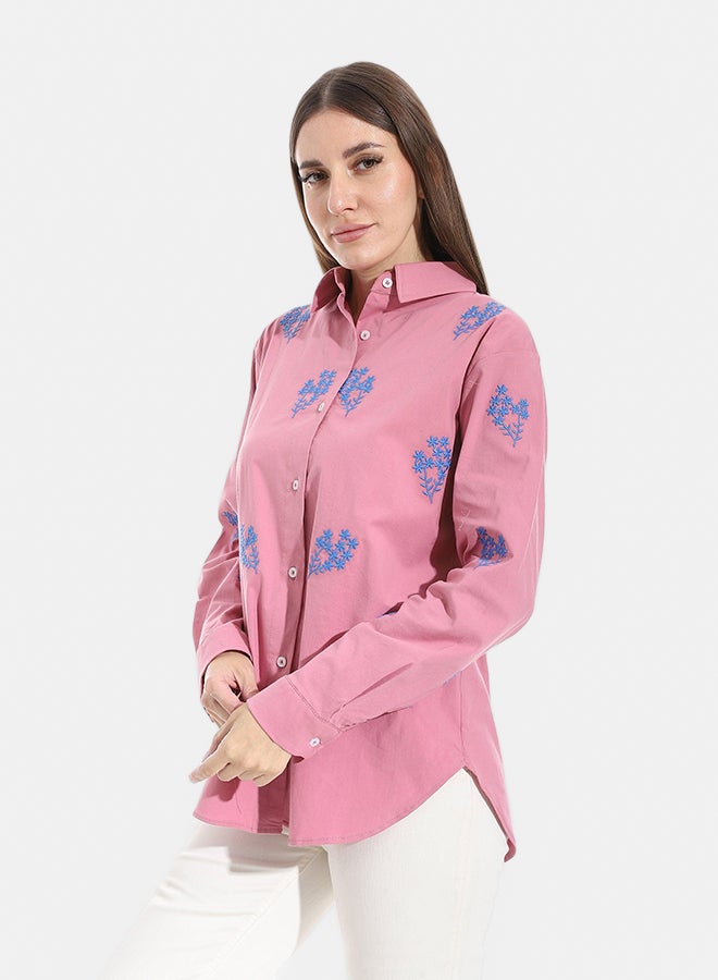 Andora Embroidered Turned Down Collar Button Closure Shirt _ Pale Pink - Image 2