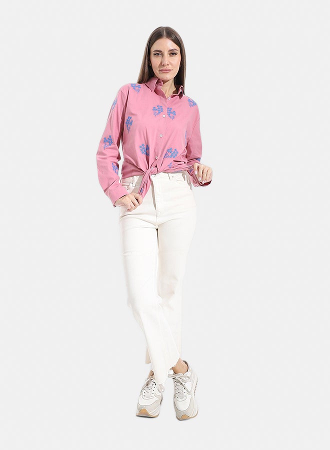 Andora Embroidered Turned Down Collar Button Closure Shirt _ Pale Pink - Image 5
