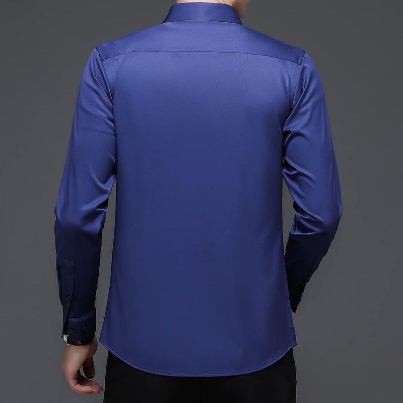 woobles Men High-Stretch Non-iron Anti-wrinkle Shirt Long Sleeve Business Standard Shirt Large H - Image 3