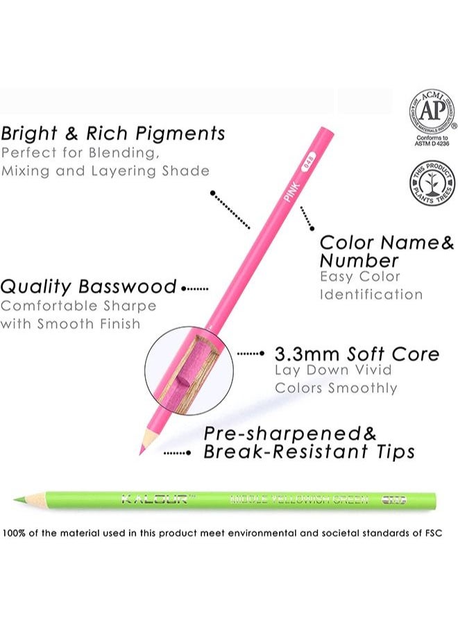 KALOUR KALOUR 180 Colored Pencil Set for Adults Artists kids- 3.3mm Rich Pigment Soft Core -12 Metallic Pencil - Wax-Based - Ideal for Coloring Drawing Sketching Shading Blending - Vibrant Color（Tin Case）  - Image 3