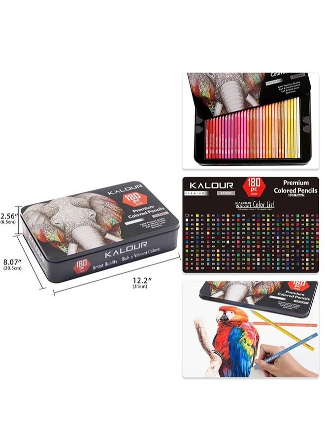 KALOUR KALOUR 180 Colored Pencil Set for Adults Artists kids- 3.3mm Rich Pigment Soft Core -12 Metallic Pencil - Wax-Based - Ideal for Coloring Drawing Sketching Shading Blending - Vibrant Color（Tin Case）  - Image 4
