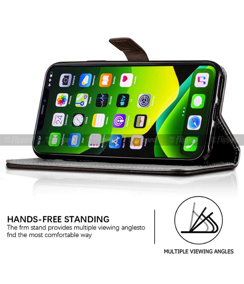 FLIPPED غطاء فليب من الجلد النباتي FLIPPED لجهاز iPhone 13 | مضاد للصدمات مع حافة TPU | جيوب للبطاقات وإغلاق مغناطيسي | غطاء فليب محفظة متوافق مع Apple iPhone 13 | iPhone 14 بني مع قهوة - Image 3
