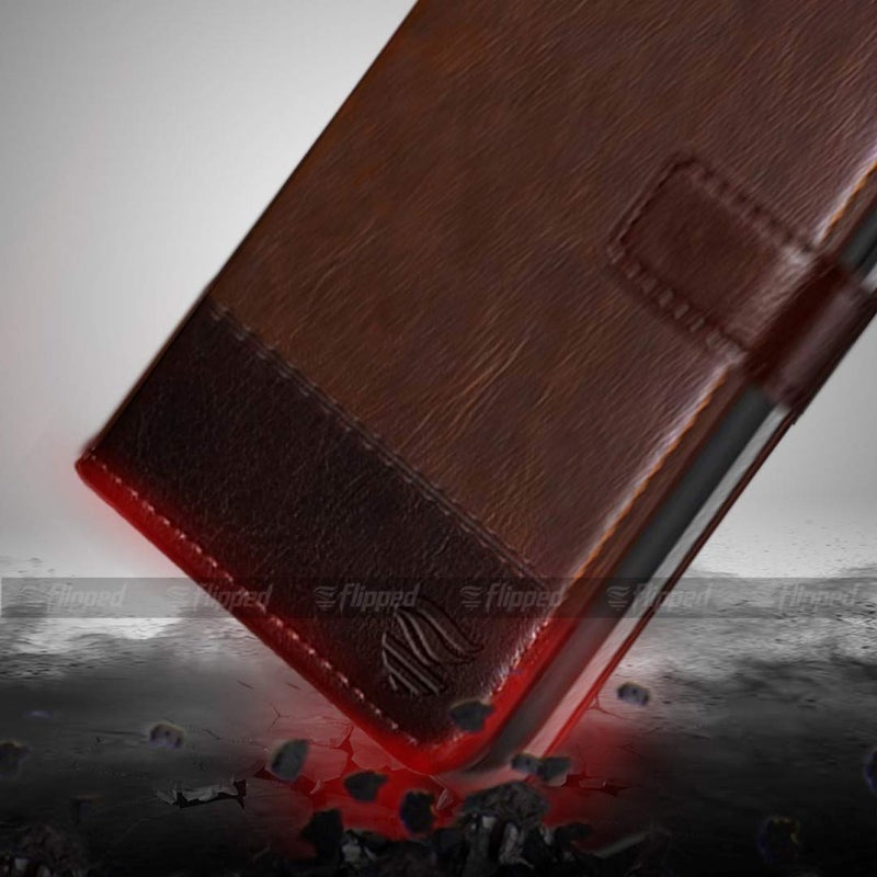 FLIPPED غطاء فليب من الجلد النباتي FLIPPED لجهاز iPhone 13 | مضاد للصدمات مع حافة TPU | جيوب للبطاقات وإغلاق مغناطيسي | غطاء فليب محفظة متوافق مع Apple iPhone 13 | iPhone 14 بني مع قهوة - Image 4