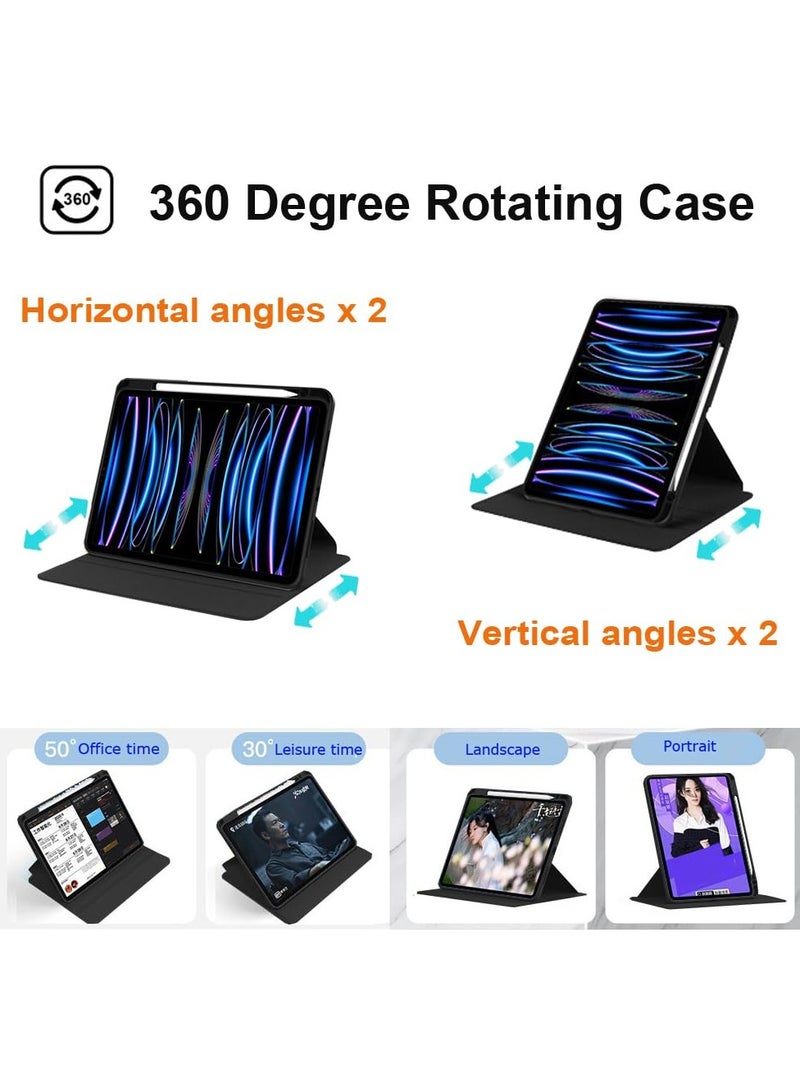 Case for  iPad Pro 2024 7th / 2025 8th 13 Inch，Tablet Protective Case  , Acrylic 360 ° Rotating Design, Automatic Wake-up/sleep, Soft Leather，Black - Image 2
