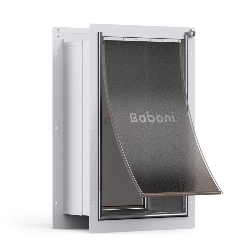 Baboni Pet Door for Wall Steel Frame and Telescoping Tunnel Aluminum Lock Double Flap Dog Door and Cat Door Strong and Durable Pets Up to 220 Lb XLarge