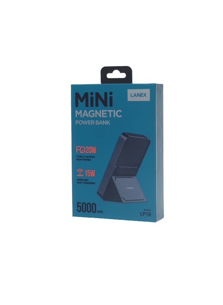 لانيكس Lanex LP18 Mini PD وبنك الطاقة المغناطيسي اللاسلكي 5000 مللي أمبير في الساعة من النوع C / Lightning مصنوع بجودة عالية - أسود - Image 2