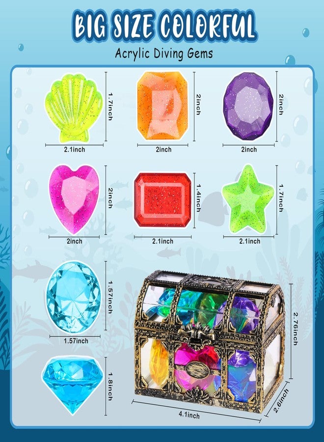 DISHIO Diving Gem Pool Toys 16PCS Large Swimming Pool Toy Set with Pirate Treasure Box Chest for Kids&Toddlers Underwater Sinking Dive Gems Colorful Diamond Diving Toys for Swimming Training - Image 2