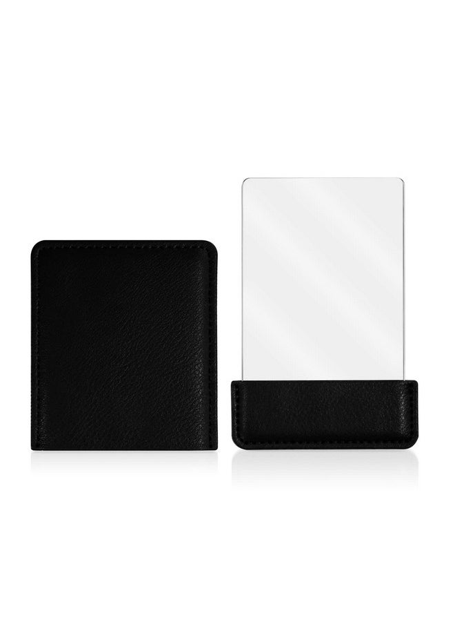BangBoom - Portable Travel Mirror With Protective Cover Stainless Steel Mirror Compact Ultra Thin Rectangle Makeup Vanity Mirror Small Handheld Mirror For Women Girl Purses Pocket (Black) - Image 1