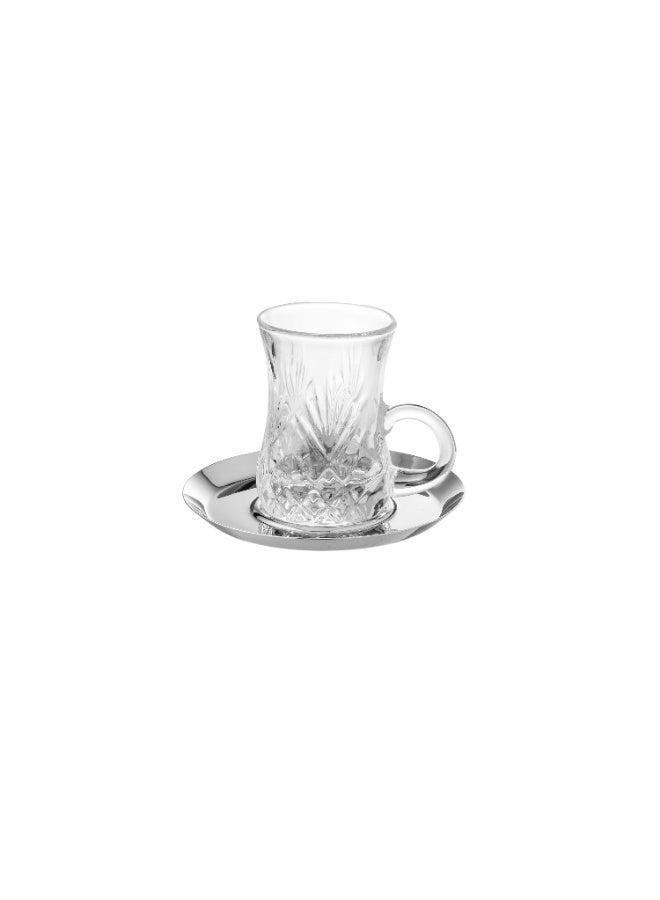 Dania Luxury Turkish Tea and Coffee Set – 6 Crystal Tea Cups and 6 Coffee Cups with 6 Elegant Metal Saucers - Image 4