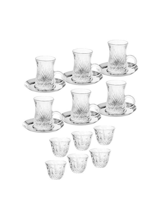 Dania Luxury Turkish Tea and Coffee Set – 6 Crystal Tea Cups and 6 Coffee Cups with 6 Elegant Metal Saucers - Image 3