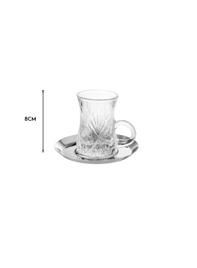 Dania Luxury Turkish Tea and Coffee Set – 6 Crystal Tea Cups and 6 Coffee Cups with 6 Elegant Metal Saucers - Image 5