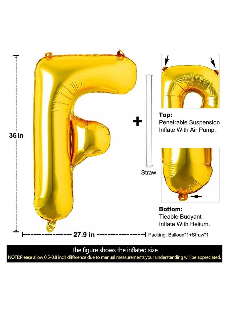 جولد إيدج بالونات هيليوم من رقائق معدنية على شكل حرف F ذهبي عملاق مقاس 32 بوصة، بالون مايلر كبير واحد، مستلزمات تزيين حفلات أعياد الميلاد وحفلات استقبال المولود (ذهبي F) - Image 2