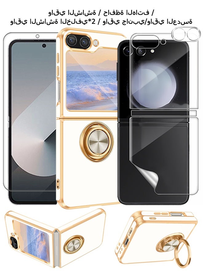 Wffo 8-in-1 - For Samsung Galaxy Z Flip 6 Case [with 360° Rotatable Ring Holder][Support Magnetic Car Mount] - Screen Protector / Camera Lens Protector / Screen Protector on the Back / Side Protector - TPU Drop Protection - Full Body Protection Shock Case - White - Image 1