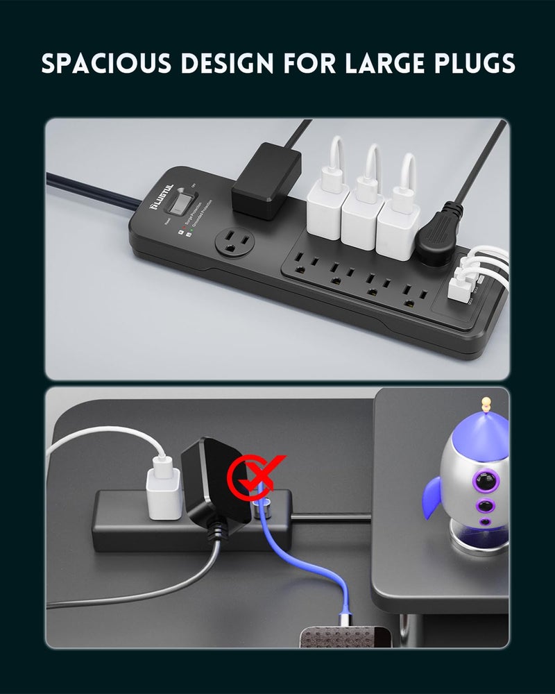 PLUGTUL Surge Protector Power Strip 10FT, PLUGTUL Surge Protector with 10 Outlets - Spacious Design for Large Plugs, Flat Plug, 20W USB C Charging for Home, Office, ETL Listedï¼Œ2040J - Image 5