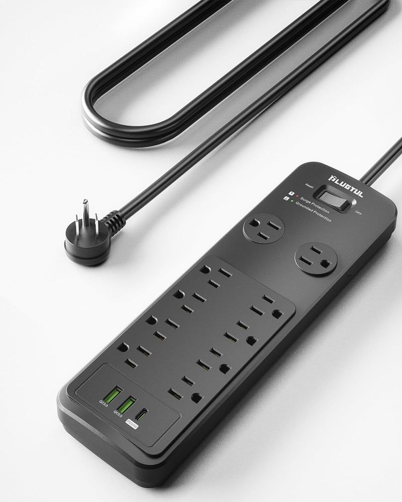 PLUGTUL Surge Protector Power Strip 10FT, PLUGTUL Surge Protector with 10 Outlets - Spacious Design for Large Plugs, Flat Plug, 20W USB C Charging for Home, Office, ETL Listedï¼Œ2040J - Image 1