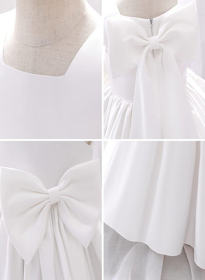 IBAKOM Flower Girl Dress for Wedding Kids Toddler Sleeveless Satin Bowknot Tulle Tutu Princess Dresses Bridesmaid Baptism Christening First Communion Pageant Birthday Party Prom Gown White 12-18 Months - Image 2