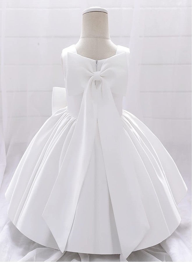IBAKOM Flower Girl Dress for Wedding Kids Toddler Sleeveless Satin Bowknot Tulle Tutu Princess Dresses Bridesmaid Baptism Christening First Communion Pageant Birthday Party Prom Gown White 12-18 Months - Image 5