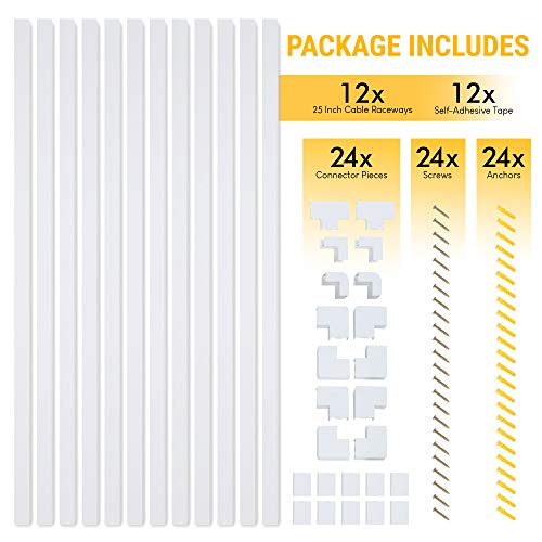 SimpleCord Set of Twelve 25-inch Cord Covers – 300-inch Total On-Wall Cable Management Kit for Wall-Mounted TV or Computer Cables by Simple Cord (White) - Image 2
