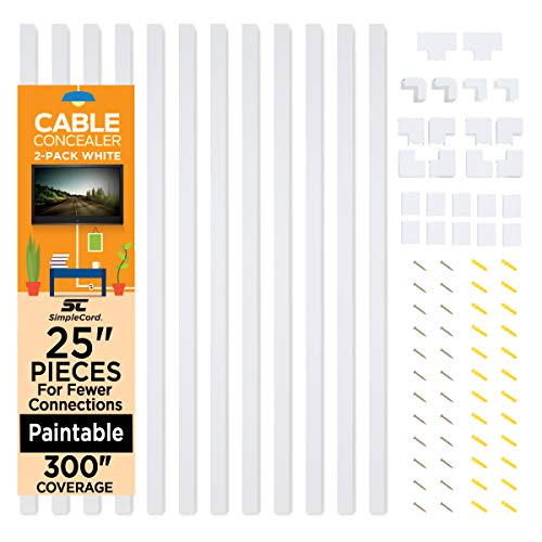 SimpleCord Set of Twelve 25-inch Cord Covers – 300-inch Total On-Wall Cable Management Kit for Wall-Mounted TV or Computer Cables by Simple Cord (White) - Image 1