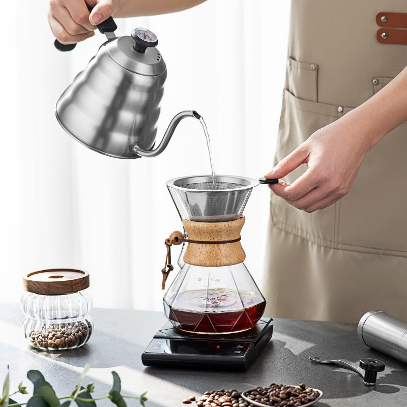 shoxil Pour Over Coffee Maker Set â€“ 40oz Gooseneck Kettle with Thermometer, Coffee Grinder & 20oz Drip Coffee Maker â€“ Stainless Steel Pour Over Coffee Set - Image 3