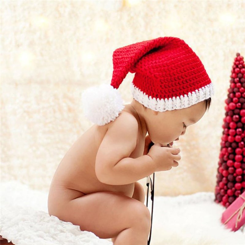 Santa Claus Hat For Newborn 0 4 Months Red Handmade Photography Prop - Image 5