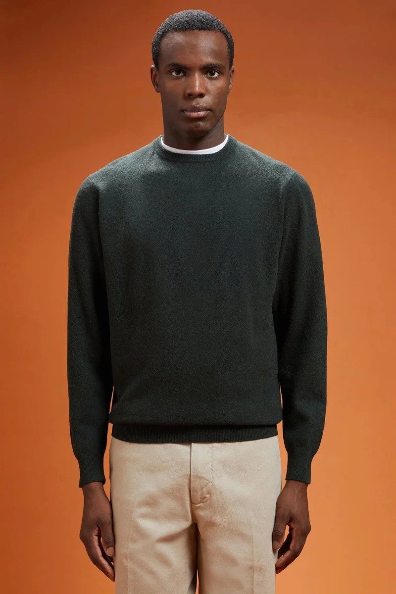 دوبل غانغر Men's regular fit lambswool jumper - DK Green