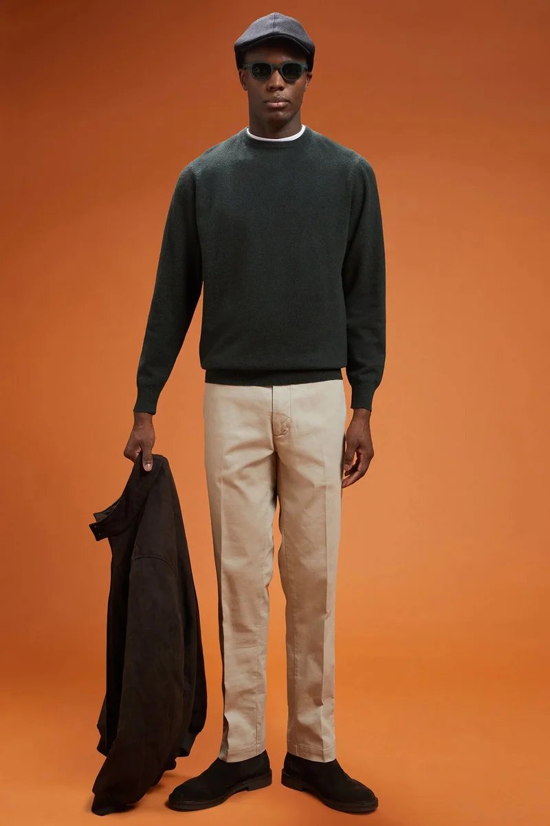 دوبل غانغر Men's regular fit lambswool jumper - DK Green