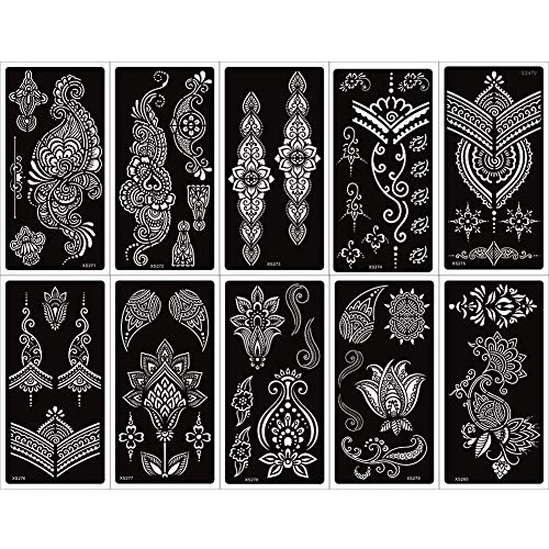Xmasir Pack of 24 Sheets Henna Tattoo Stencil Kit/Temporary Tattoo Templates,Self-Adhesive Indian Arabian Tattoo Sticker for Body Paint New Designs - Image 4