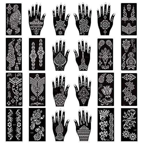 Xmasir Pack of 24 Sheets Henna Tattoo Stencil Kit/Temporary Tattoo Templates,Self-Adhesive Indian Arabian Tattoo Sticker for Body Paint New Designs - Image 1