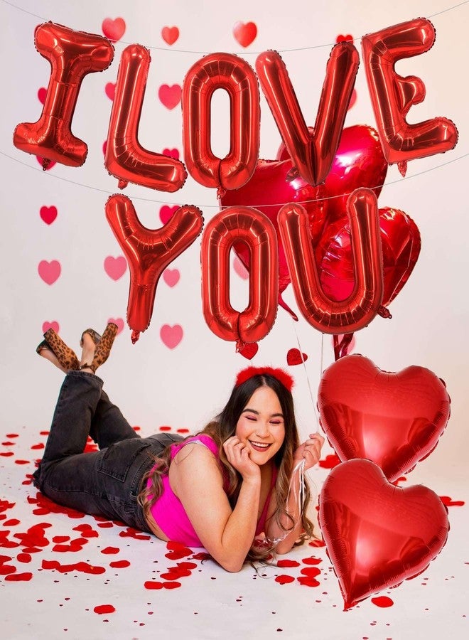 Lovoir 16 Inch Red I LOVE YOU Red Heart Balloons, 10 Pcs Red I LOVE YOU Letters Balloons Red Heart Valentine's DAY Balloons Banner for Valentine's DAY Wedding Ceremonies Party Decorations I LOVE YOU - Image 4