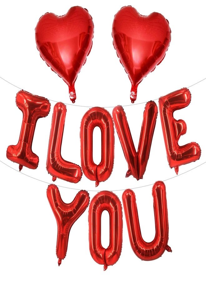 Lovoir 16 Inch Red I LOVE YOU Red Heart Balloons, 10 Pcs Red I LOVE YOU Letters Balloons Red Heart Valentine's DAY Balloons Banner for Valentine's DAY Wedding Ceremonies Party Decorations I LOVE YOU - Image 1