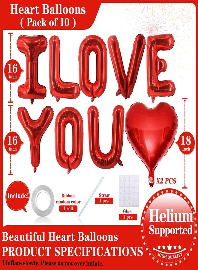 Lovoir 16 Inch Red I LOVE YOU Red Heart Balloons, 10 Pcs Red I LOVE YOU Letters Balloons Red Heart Valentine's DAY Balloons Banner for Valentine's DAY Wedding Ceremonies Party Decorations I LOVE YOU - Image 2