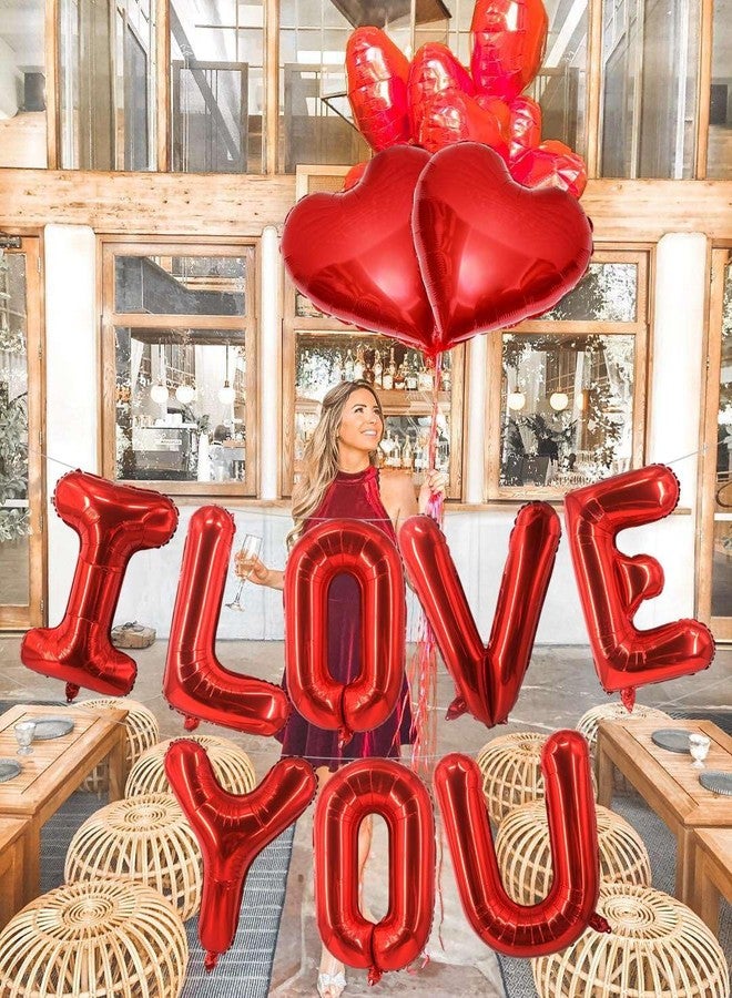 Lovoir 16 Inch Red I LOVE YOU Red Heart Balloons, 10 Pcs Red I LOVE YOU Letters Balloons Red Heart Valentine's DAY Balloons Banner for Valentine's DAY Wedding Ceremonies Party Decorations I LOVE YOU - Image 5