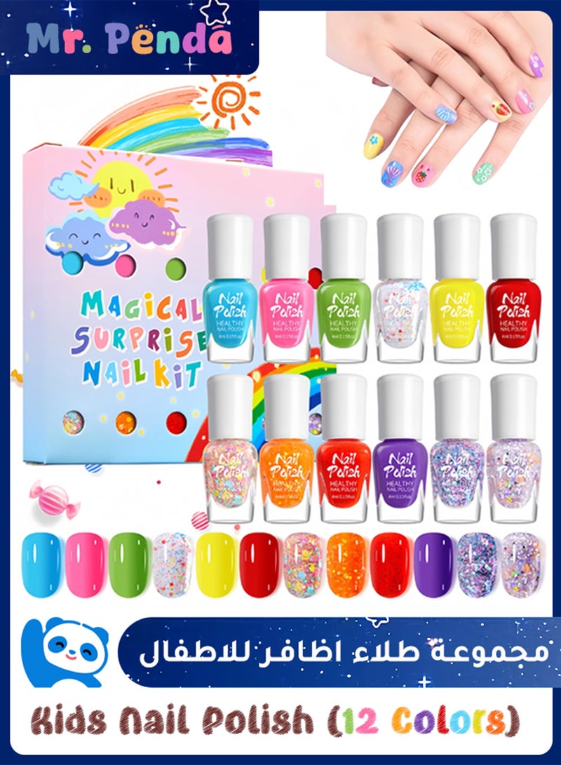 Mr. Penda Kids Nail Polish, 12 Colors Non-toxic Water Based Peel-Off Nail Polish Set with 3 Stickers, Non Toxic and Safe Nail Polish Set for Girls Ages 5+ for Parties, Birthday and Makeovers (12colors) - Image 1