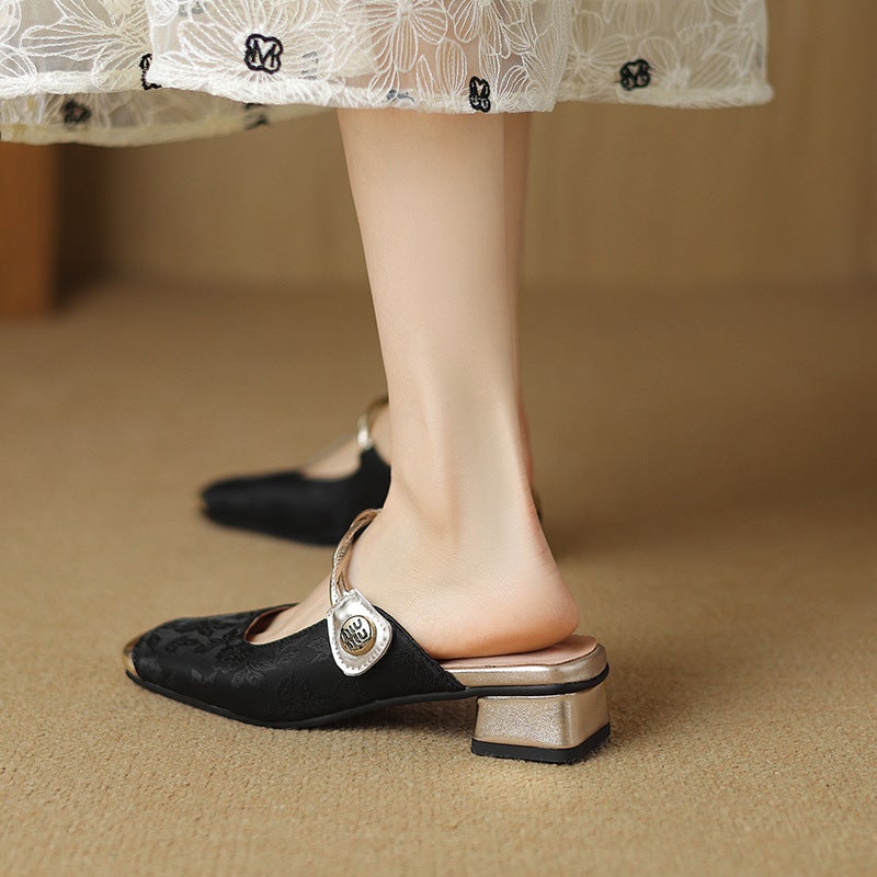 2024 Comfortable Low-Heel 32-43 Guofeng Matching Cheongsam Baotou Slippers For Women - Image 4