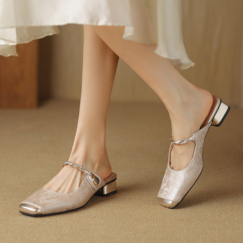 2024 Comfortable Low-Heel 32-43 Guofeng Matching Cheongsam Baotou Slippers For Women - Image 2
