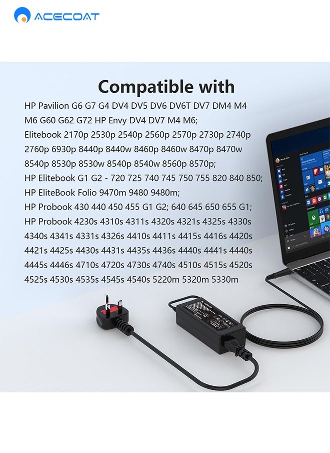 ايسكوت شاحن لابتوب 65 واط لاتش بي بافليون DV7/DV6/DV5/DV4/DM4 وبافليون G4/G6/G7/M6/G60/G61/G70/G72، واتش بي 2000 2000t، واليت بوك G1/G2/740/750/840/850/2540p/2560p/8460p/8560p، موصل مقاس 7.4×5.0 ملم، أسود  - Image 2