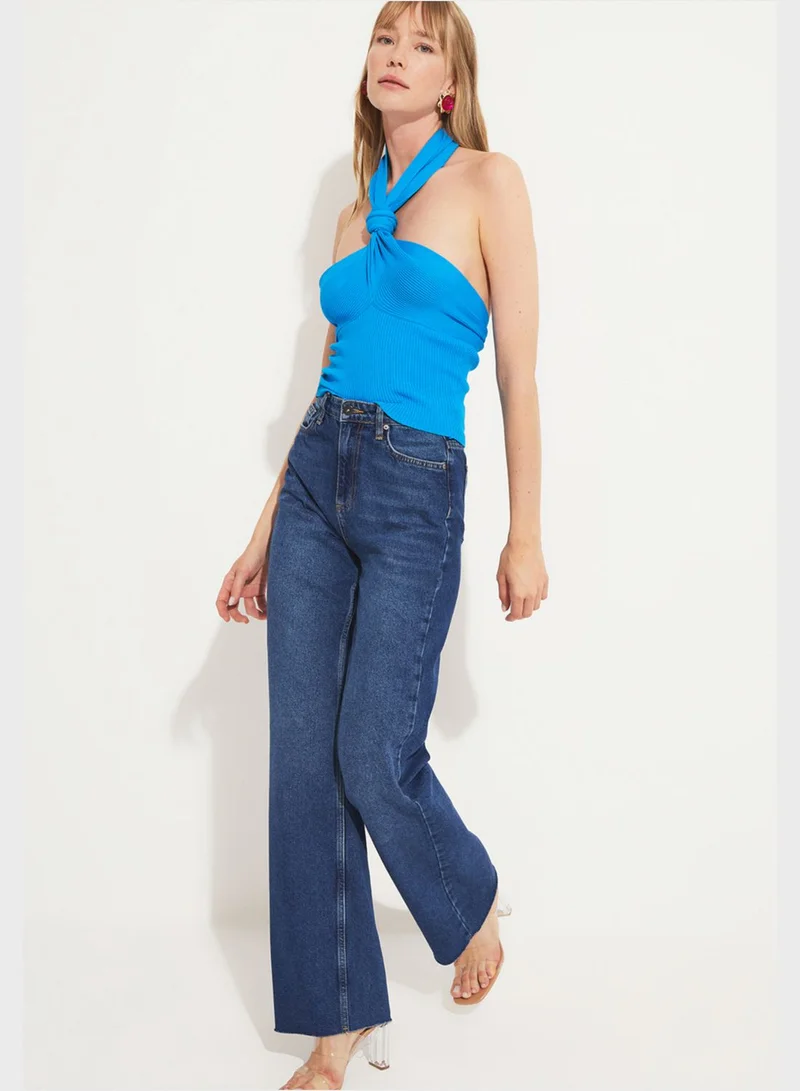 JUNE Halter Neck Ribbed Top