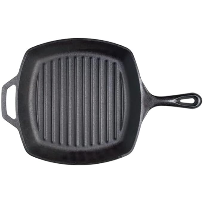 QUESERA PreSeasoned Cast Iron Grill Pan105 Inch BlackpreSeasoned SkilletGrilling Pan Black Round Cast IronBarbecuesCampfiresInductionElectric And Gas CooktopsWith Silicone Handler - Image 1
