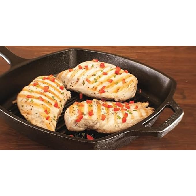 QUESERA PreSeasoned Cast Iron Grill Pan105 Inch BlackpreSeasoned SkilletGrilling Pan Black Round Cast IronBarbecuesCampfiresInductionElectric And Gas CooktopsWith Silicone Handler - Image 3