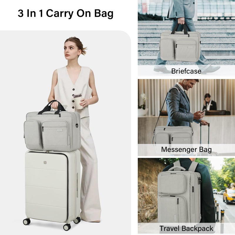 Hanke Convertible Laptop Bag, 3 In 1 Briefcase Backpack 17.3 Inch Computer Bag for Men Women, Travel Laptop Briefcase Messenger Bag, Underseat Carry On Personal Item, Rock Grey - Image 2
