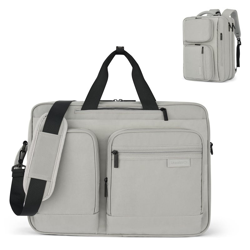 Hanke Convertible Laptop Bag, 3 In 1 Briefcase Backpack 17.3 Inch Computer Bag for Men Women, Travel Laptop Briefcase Messenger Bag, Underseat Carry On Personal Item, Rock Grey - Image 1