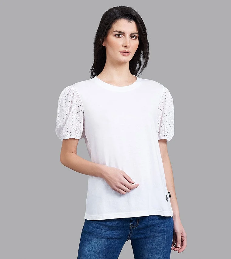 Eyelet Balloon Sleeve T-Shirt