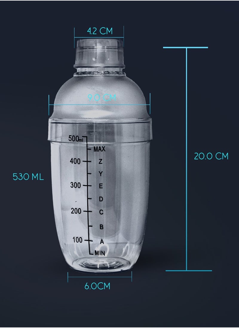 MIBRU - Cocktail Shaker Coffee Clear 350ml  with Built In Strainer Drink Mixer with Scale Thickened Hand Shaker Cup Professional Mixing Tool - Image 1
