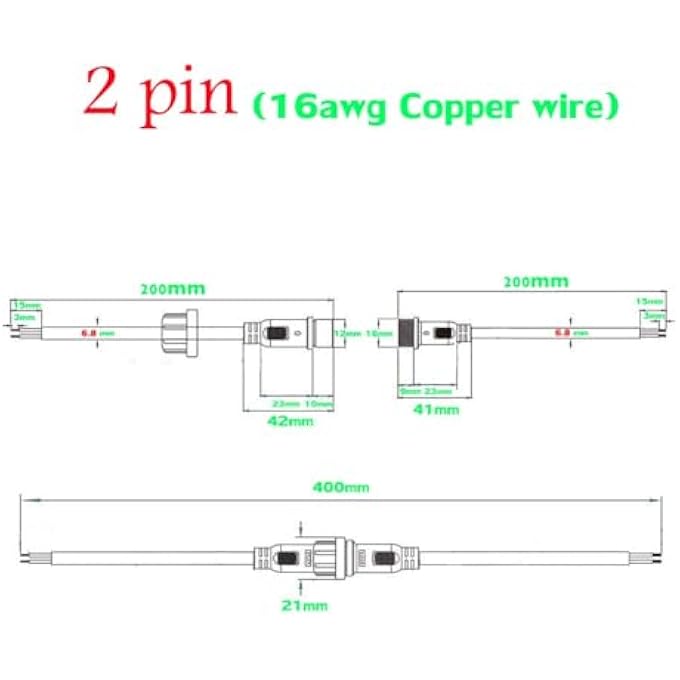 YETOR Waterproof Connectors 2 Wire16Awg Male Female Plug Led Connector With 2Pin Waterproof ConnectorsIp68 20Cm Extension Cable For Car Truck BoatIndoorOutdoor Led Strip Lights5Pairs - Image 5